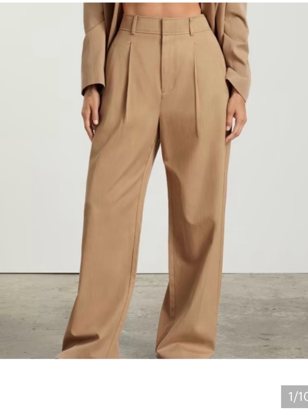 Everlane High Waist Wide-Leg Pleated Khaki Trousers [ALTERED HEM]
